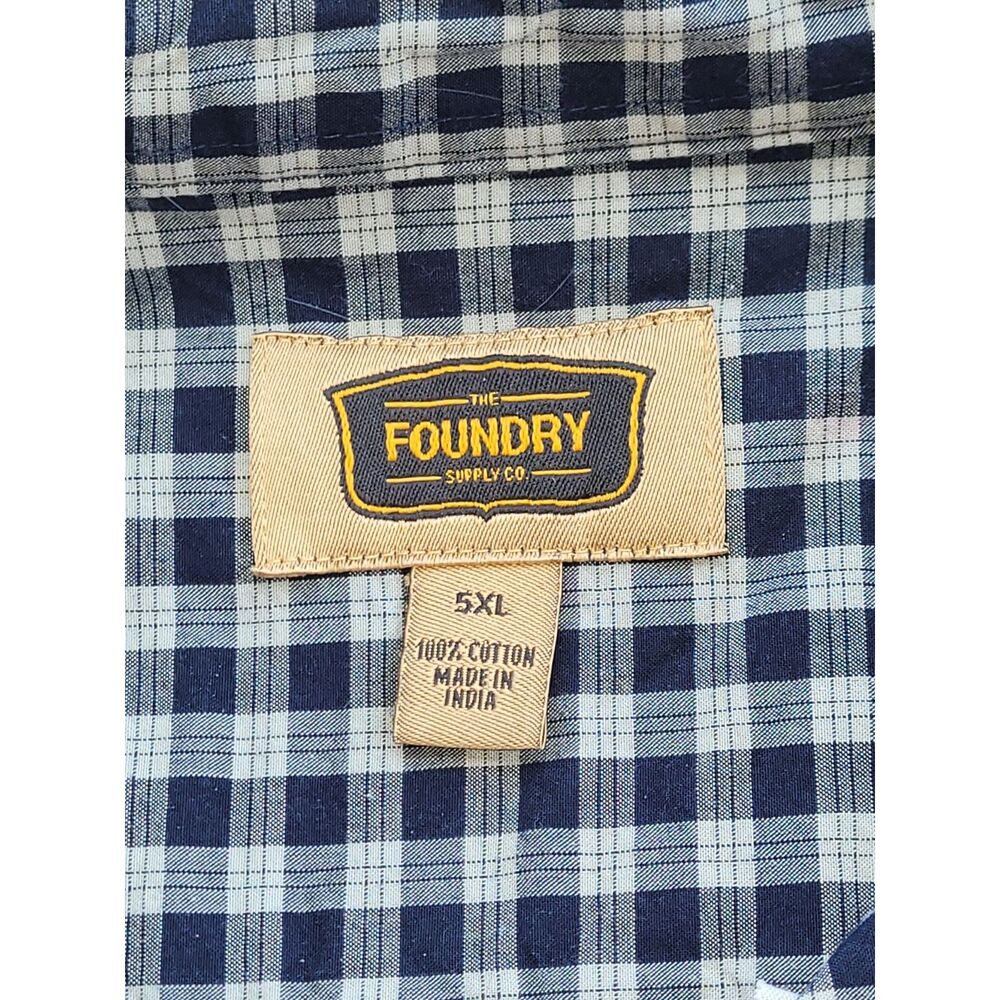 Foundry Men's 5XL Blue White Gingham Plaid Short Sleeve Button Down Shirt - Picture 3 of 6